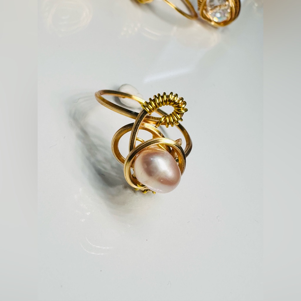 Gold Wire Wrapped Natural Pearl Ring